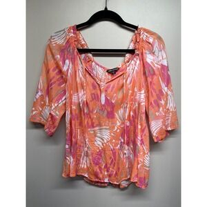 Unique Spectrum M Orange Pink White Butterfly Print Off The Shoulder 3/4 Sleeve